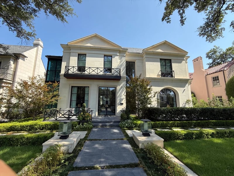 Professional window cleaning finish on a formal luxury estate in Dallas, TX