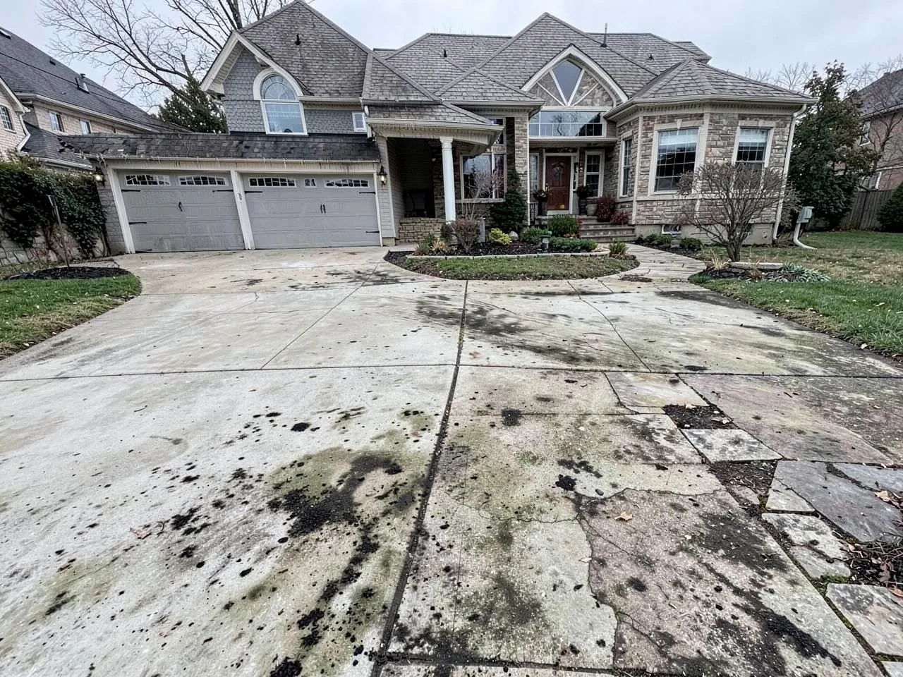 Driveway surface before professional pressure washing