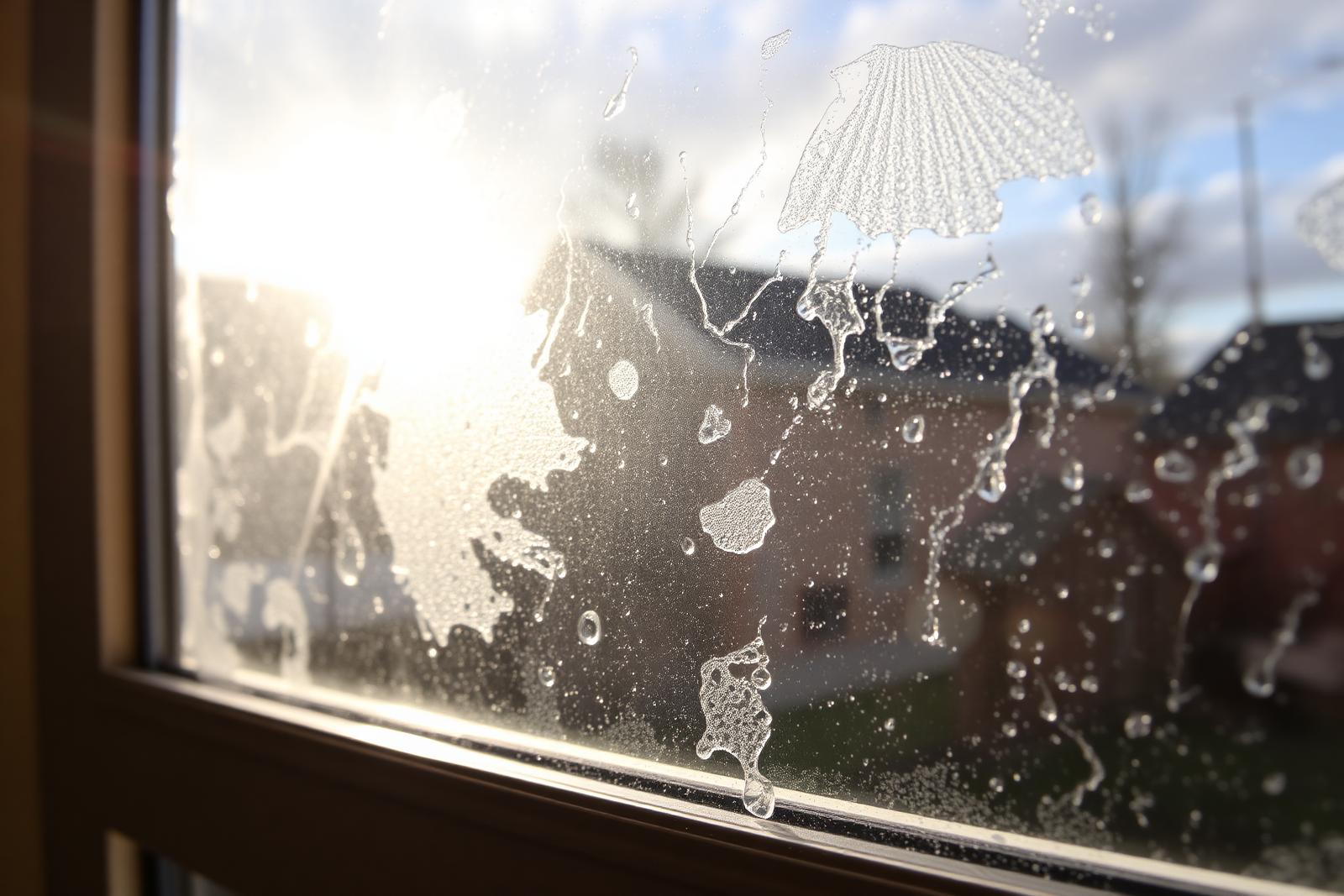 Hard water spots on a DFW home's windows before restoration by Topline Exteriors