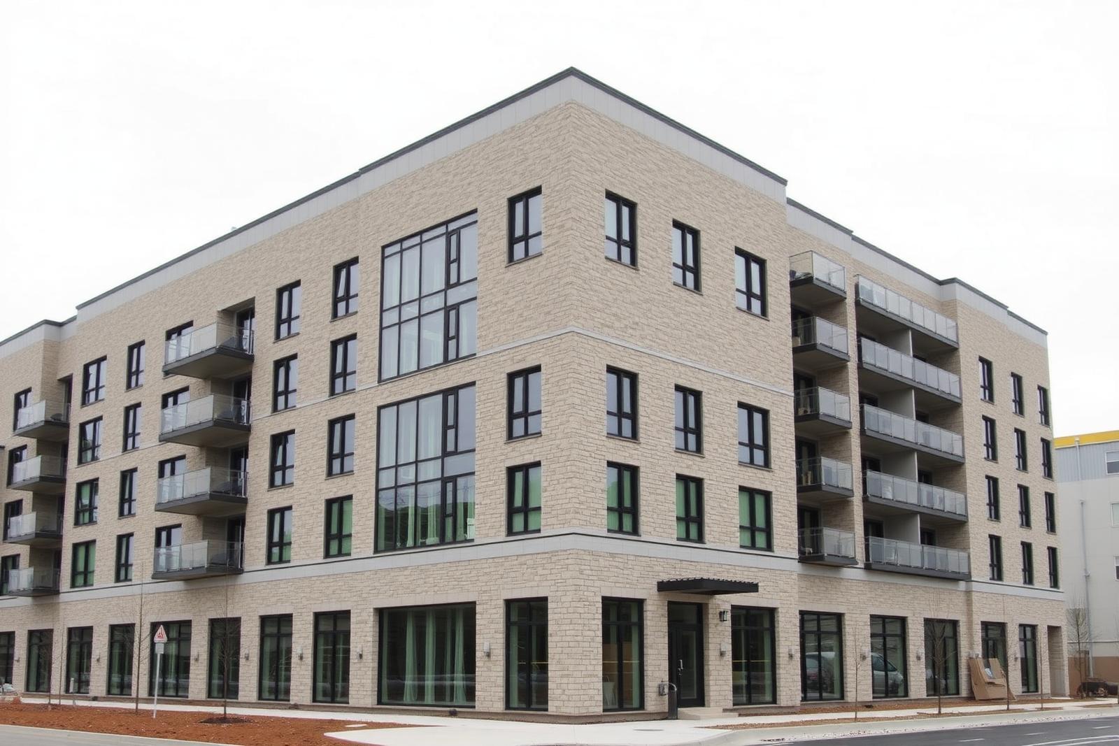 New development exterior awaiting post-construction cleanup from Topline Exteriors