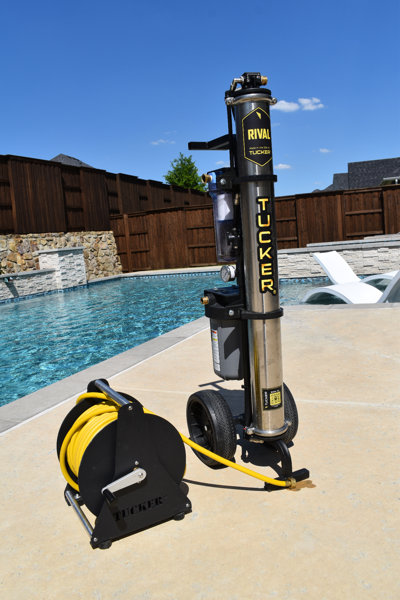 Premium pure-water window cleaning equipment on a high-end estate